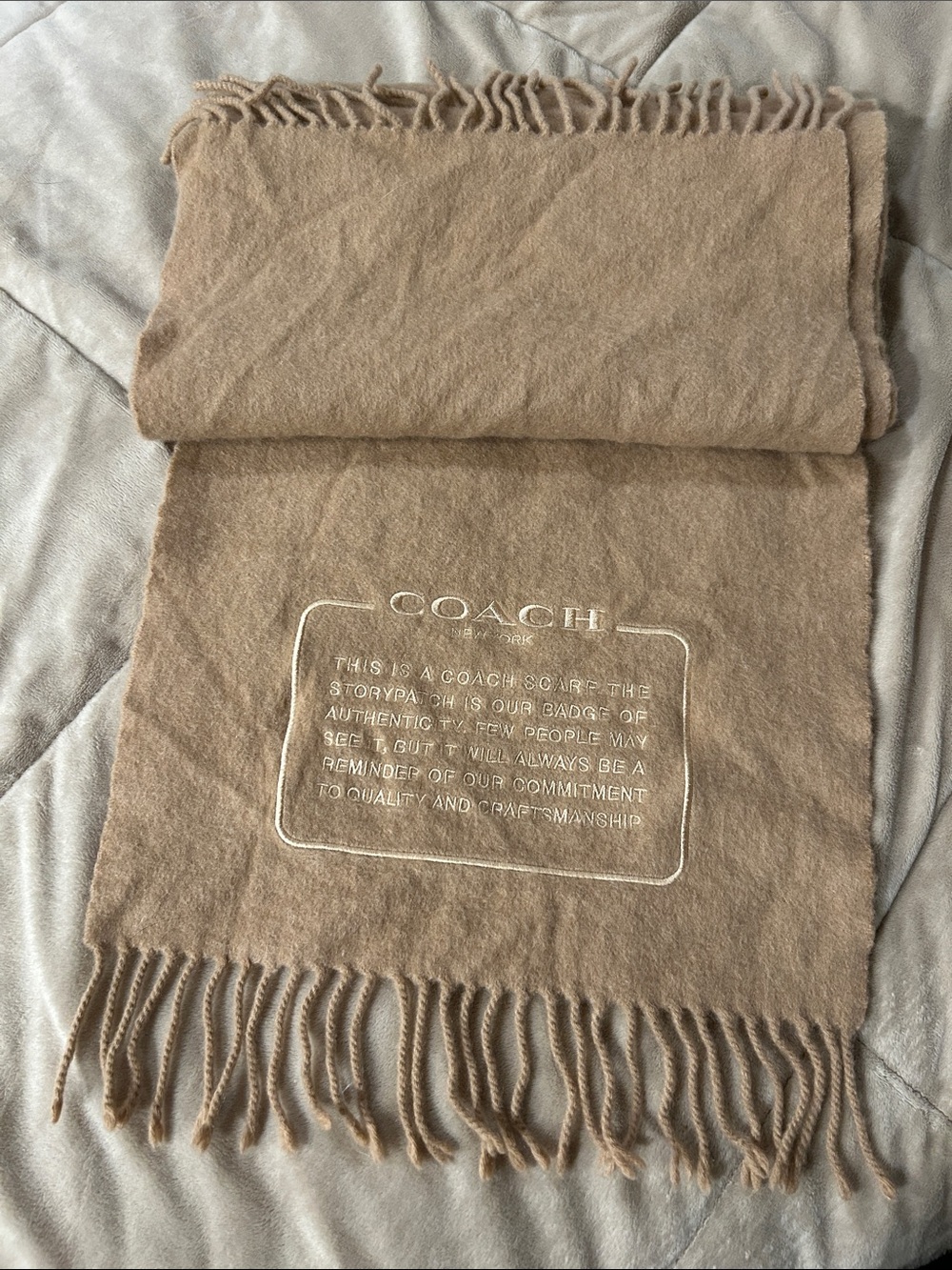 Coach Tan Fringe Cashmere Logo Scarf